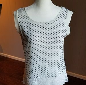Lovely white and blue polka dot blouse